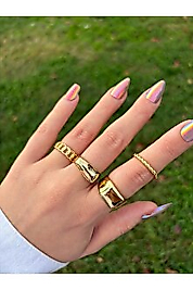 Kadın Gold Renk 5 li Tasarım Yüzük Seti