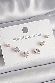 Çelik Gold Renk Zirkon Taşlı Yıldız Model Kadın Küpe Seti