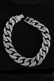 Pirinç Zirkon Taşlı Cuba Gurmet Model Gümüş Renk Erkek Bileklik