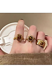 Kadın Gold Renk 5 li Tasarım Yüzük Seti