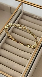 MyladyAccessoriess Tırtıklı Sıkıştırılmış Kesme Plaka Detaylı Çelik Kelepçe Bileklik (unisex) Gold