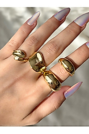 Kadın Gold Renk 5 li Tasarım Yüzük Seti