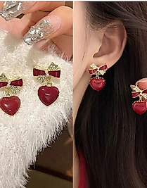 Pelin Aksesuar Bordo Fiyonklu Kalp Küpe