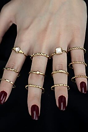 Kadın Gold Renk 5 li Tasarım Yüzük Seti