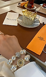 İNCİ BİLEKLİK İKİLİ SET ÇEYREK ALTIN ÇERÇEVE