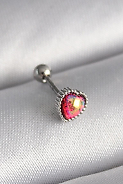 316L Çelik Gümüş Renk Kırmızı Mineli Kalp Tragus Piercing